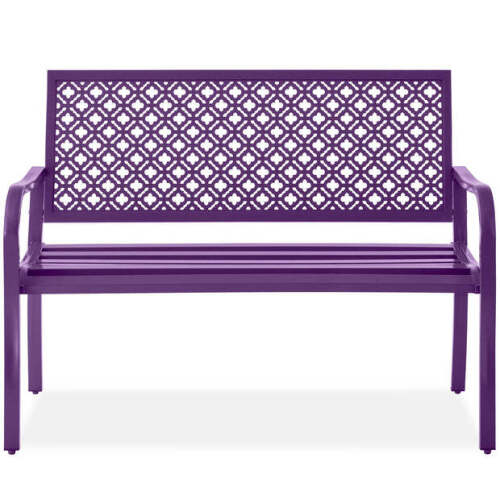 Indoor Outdoor Steel Bench w/ Geometric Backrest, Foot Levelers - Lot 10063