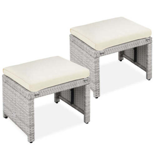 Set of 2 Multipurpose Wicker Ottomans w/ Removable Cushions, Steel Frame - Lot 10069