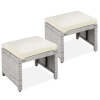Set of 2 Multipurpose Wicker Ottomans w/ Removable Cushions, Steel Frame - Thumbnail 1
