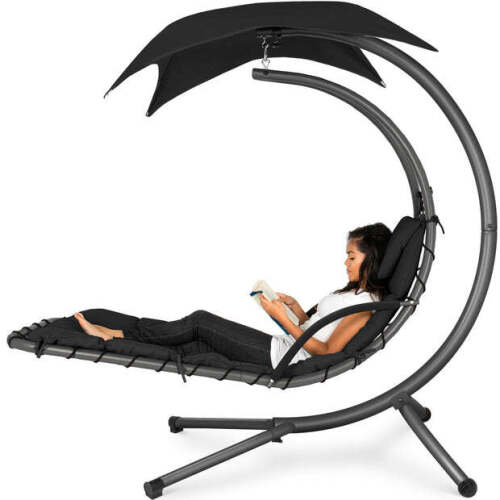 Hanging Curved Chaise Lounge Chair w/ Built-In Pillow, Removable Canopy - Lot 10070