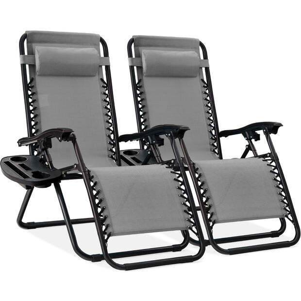 Set of 2 Adjustable Zero Gravity Patio Chair Recliners w/ Cup Holders - Image 1 - Lot 10080