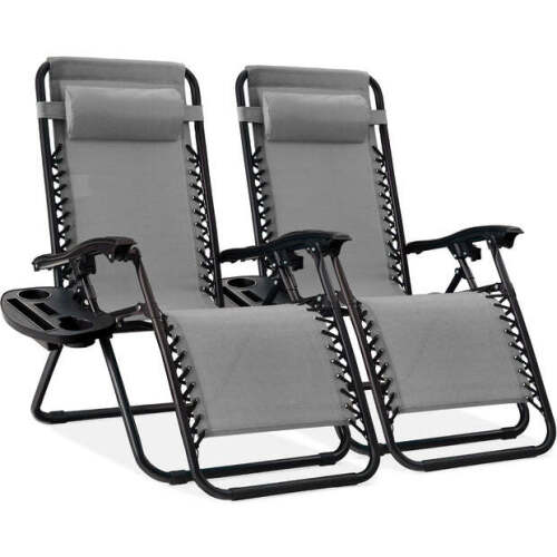 Set of 2 Adjustable Zero Gravity Patio Chair Recliners w/ Cup Holders - Lot 10080