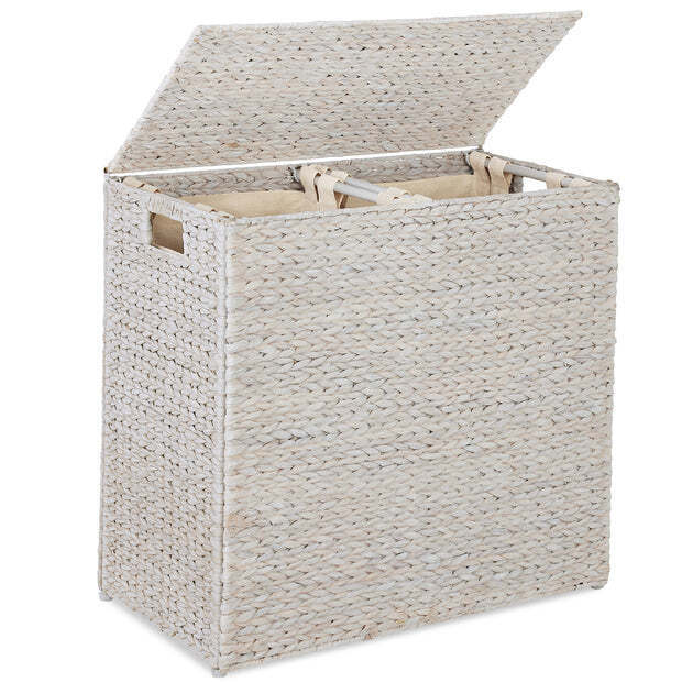 Large Water Hyacinth Double Laundry Hamper Basket w/ 2 Liner Bags - Image 1 - Lot 10093