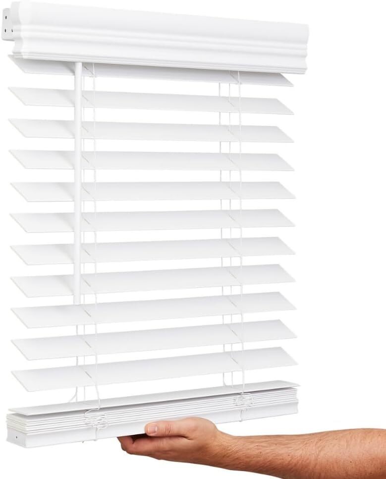 Lotus & Windoware Cordless, 2 Inch Faux Wood Blind, 30" Wide x 72" Long, Window Blinds, Blinds & Shades, Blinds for Indoor Windows, Embossed, Bright White - Image 1 - Lot 10102
