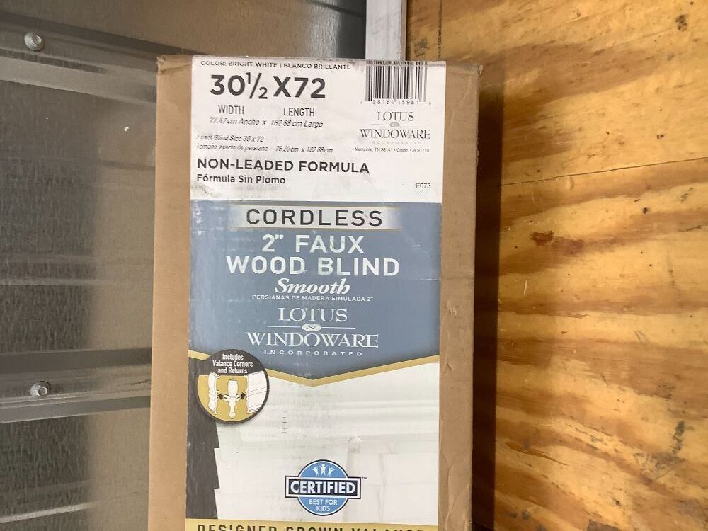 Lotus & Windoware Cordless, 2 Inch Faux Wood Blind, 30" Wide x 72" Long, Window Blinds, Blinds & Shades, Blinds for Indoor Windows, Embossed, Bright White - Image 4 - Lot 10102