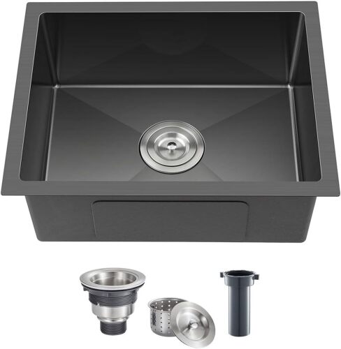 24x18 Inch Undermount Kitchen Sink Nano Black,18 Gauge Stainless Steel Single Bowl Kitchen Sink 9 Inch Deep Bowl Sink Undermount, 24"x18"x9" - Lot 10104