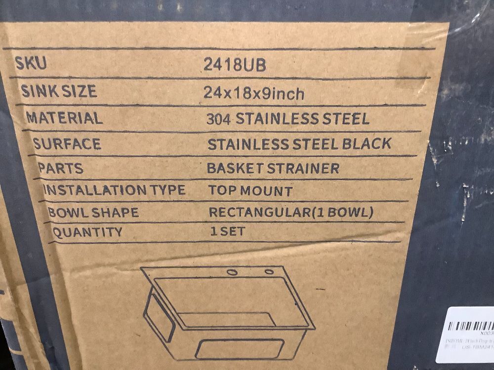 24x18 Inch Undermount Kitchen Sink Nano Black,18 Gauge Stainless Steel Single Bowl Kitchen Sink 9 Inch Deep Bowl Sink Undermount, 24"x18"x9" - Image 5 - Lot 10104