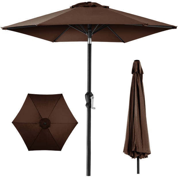Outdoor Steel Market Patio Umbrella Decoration w/ Tilt, Crank Lift - 10ft - Image 1 - Lot 10106
