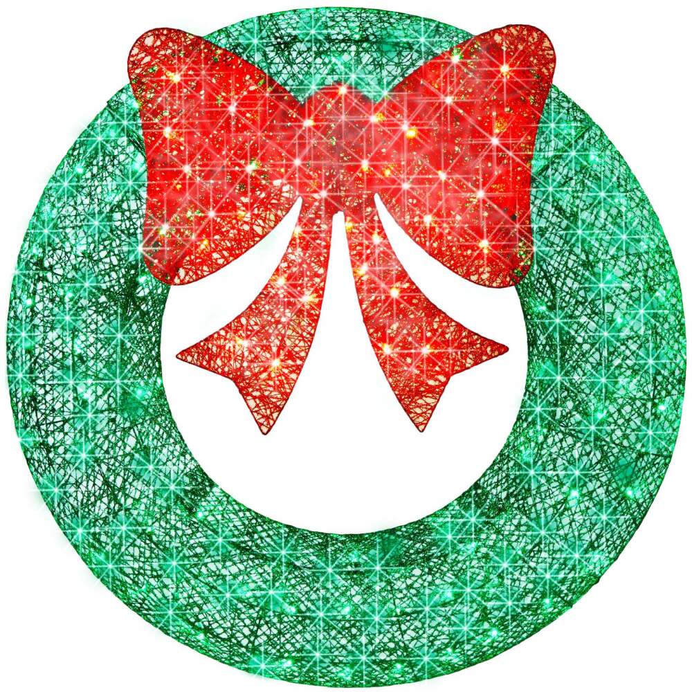 Pre-Lit Outdoor Christmas Wreath, LED Metal Holiday Decor w/ Bow - 36in - Image 1 - Lot 7513