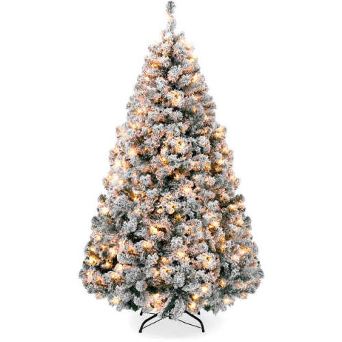 Pre-Lit Snow Flocked Artificial Pine Christmas Tree w/ Warm White Lights - Lot 7515