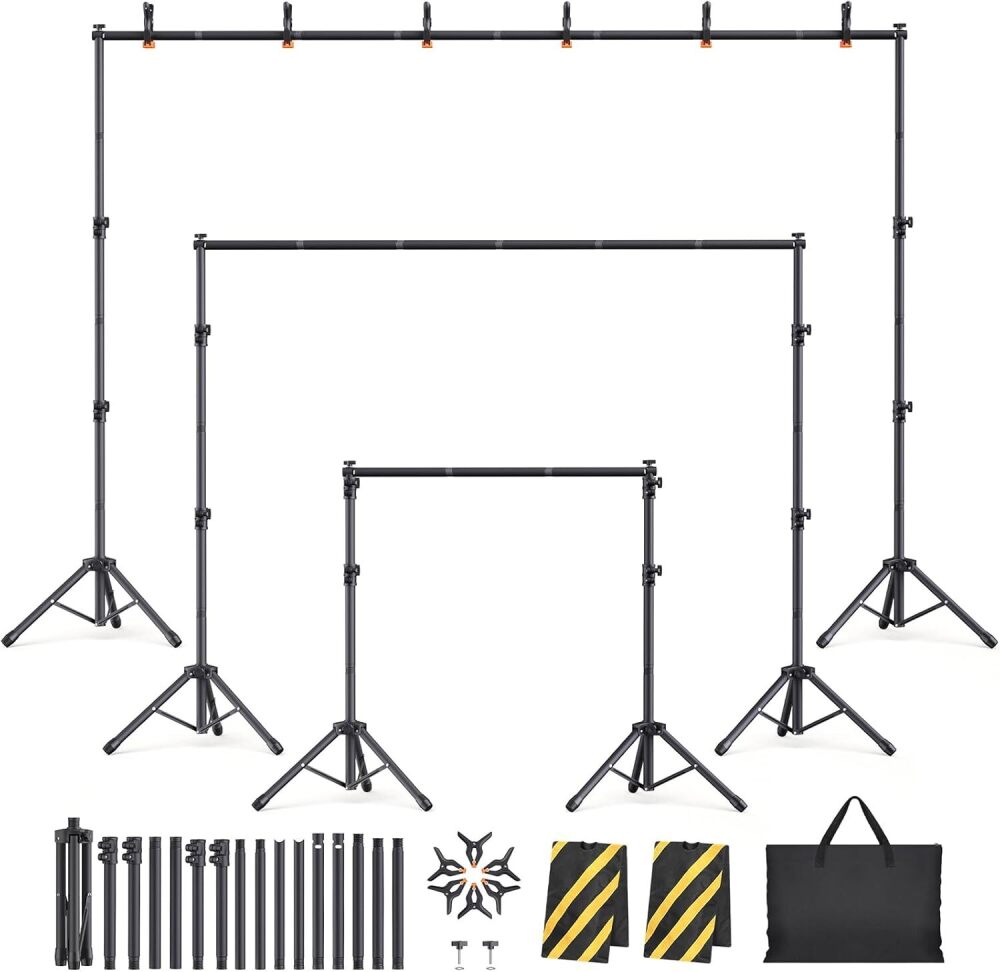 Eocnrhe Backdrop Stand Kit - 6 Widths, 10x7.5ft Adjustable Background Stand for Parties & Studio Photography - Image 1 - Lot 7558