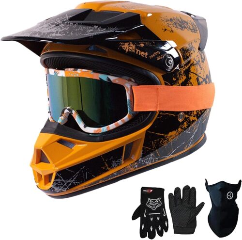 Loyoriwy DOT Approved Kids ATV Helmet with Visor Electric Dirt Bike for Kids 8-14 Lightweight Multi Sport Motorcycle Helmet for Boys Girls Youth BMX, Motocross,Dirt Bike Helmet - Lot 7563