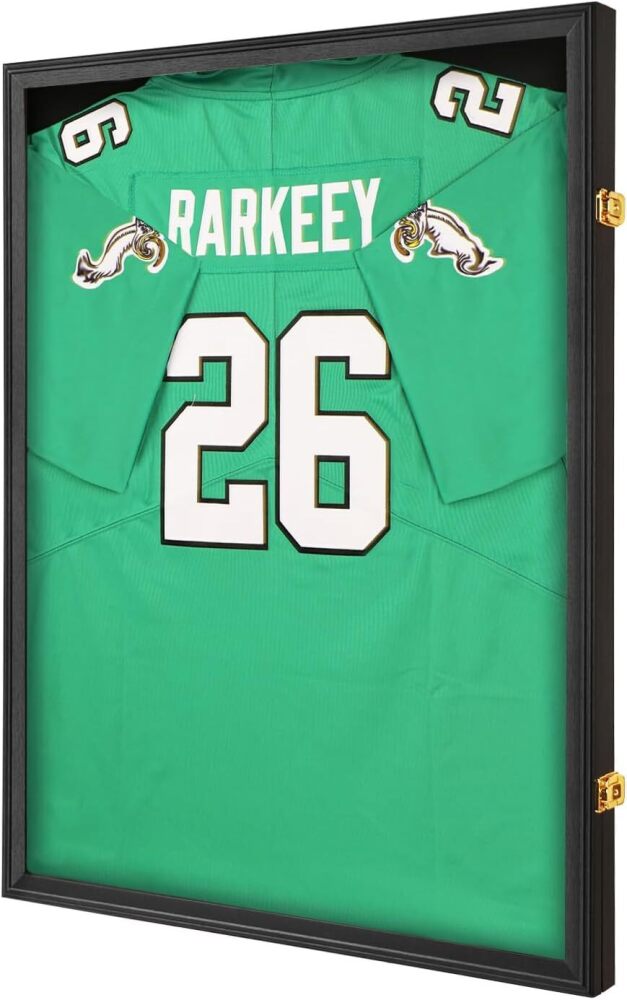 Jersey Frame Display Case for Wall ,Large Lockable T-Shirt Shadow Box with Clear UV Protection Acrylic & Hangers for Football Basketball Baseball Soccer Hockey, Matte Black 1 Pack - Image 1 - Lot 7568