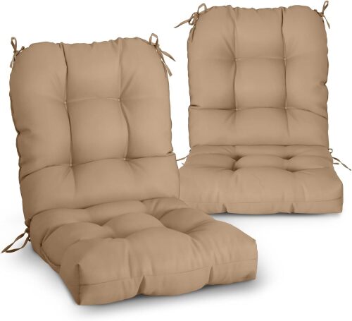 EAGLE PEAK Tufted Outdoor/Indoor Seat/Back Chair Cushions, Set of 2, 42'' x 21'', Khaki - Lot 7571