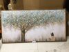 Aurlan Girl under Tree Art Hand Painted Framed Wall Decor(40"x20"), Large Abstract Yellow Leaves 3D Textured Oil Painting Canvas Artwork, Modern Nature Landscape Art for Office Living Room Bedroom - Thumbnail 1