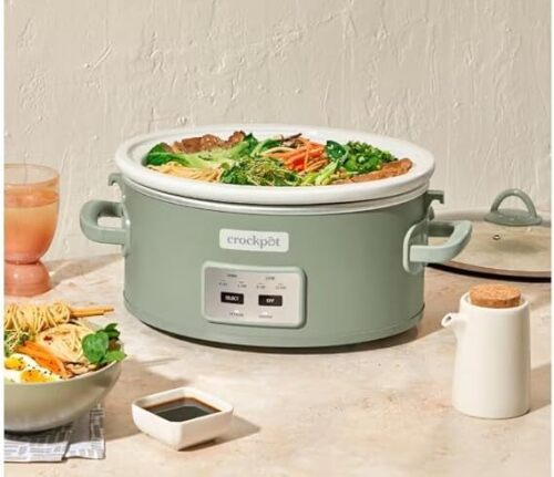 Crock-Pot Locking Lid 6qt Cook and Carry Programmable Slow Cooker Moonshine Green-Dent on bottom - Lot 52