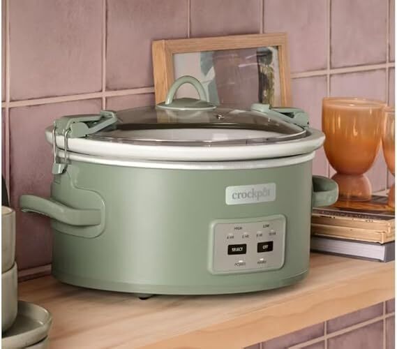 Crock-Pot Locking Lid 6qt Cook and Carry Programmable Slow Cooker Moonshine Green-Dent on bottom - Image 3 - Lot 52