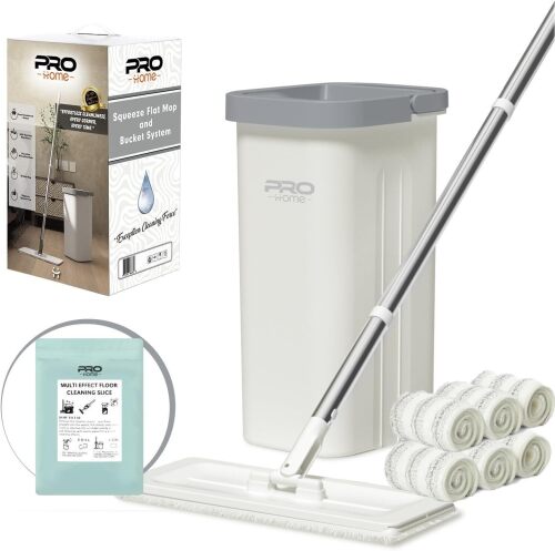 PROHOME Mop and Bucket Set for Home, Hands-Free White Flat Squeeze Mop and Bucket System,Floor/Wall Cleaner with Long Handle, Wet/Dry Use (Mop and Buckets... - Lot 78