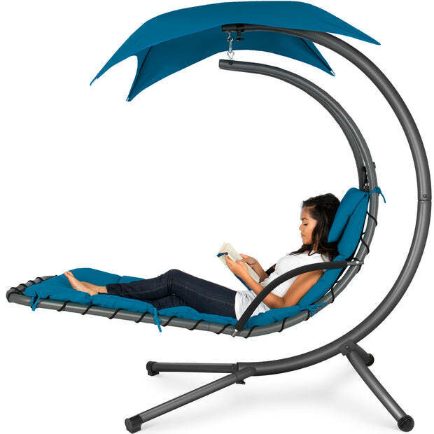 Hanging Curved Chaise Lounge Chair w/ Built-In Pillow, Removable Canopy - Image 1 - Lot 4683