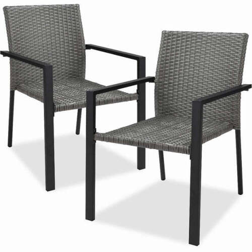 Set of 2 Stackable Wicker Chairs w/ Armrests, Steel Accent Furniture - Lot 5502