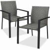 Set of 2 Stackable Wicker Chairs w/ Armrests, Steel Accent Furniture - Thumbnail 1
