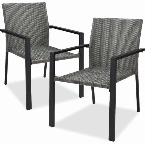 Set of 2 Stackable Wicker Chairs w/ Armrests, Steel Accent Furniture - Lot 7611