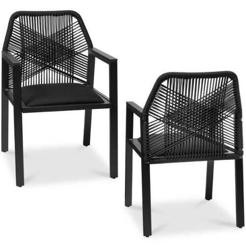 Set of 2 Indoor/Outdoor Aluminum Dining Chairs with Arms All-Weather Rope - Lot 4208