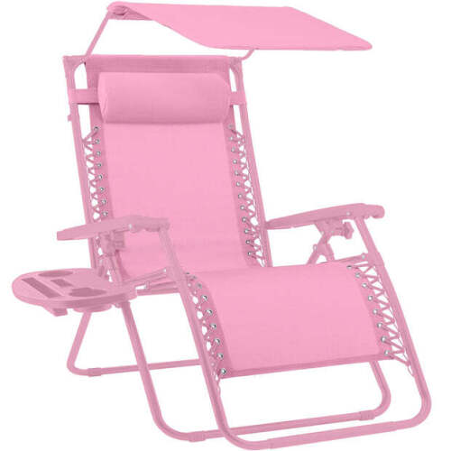 Folding Zero Gravity Recliner Patio Lounge Chair w/ Canopy, Side Tray - Lot 2765