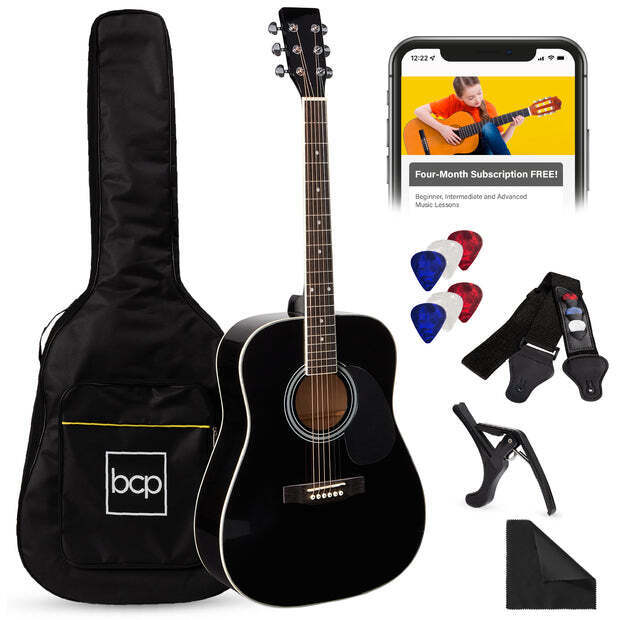 41in Acoustic Guitar Starter Kit w/ Digital Tuner, Padded Case, Picks, Strap - Image 1 - Lot 4677