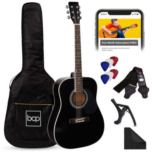 41in Acoustic Guitar Starter Kit w/ Digital Tuner, Padded Case, Picks, Strap - Lot 4677