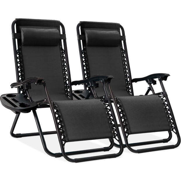Set of 2 Adjustable Zero Gravity Patio Chair Recliners w/ Cup Holders - Image 1 - Lot 5963
