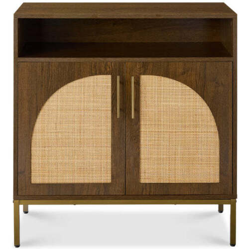 2-Door Rattan Cabinet, Buffet, w/ Cord Cutout & Storage Shelf, Natural - Lot 4630
