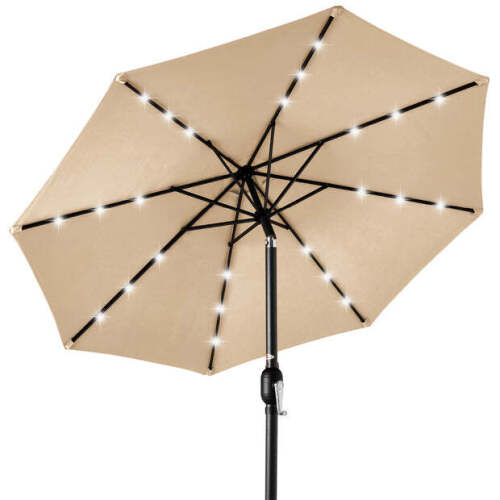 Solar LED Lighted Patio Umbrella w/ Tilt Adjustment, UV-Resistant - 10ft - Lot 4696