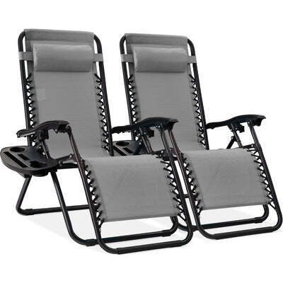 Set of 2 Adjustable Zero Gravity Patio Chair Recliners w/ Cup Holders - Lot 7537