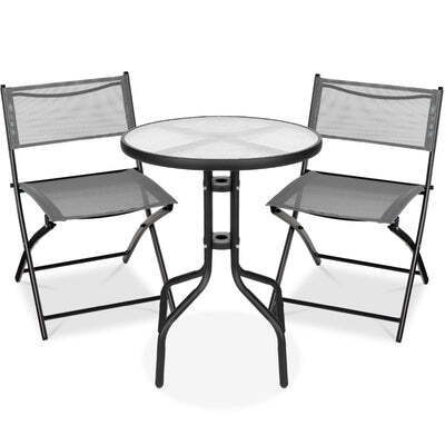 3-Piece Bistro Set w/ Glass Table, 2 Foldable Chairs - Image 1 - Lot 7547