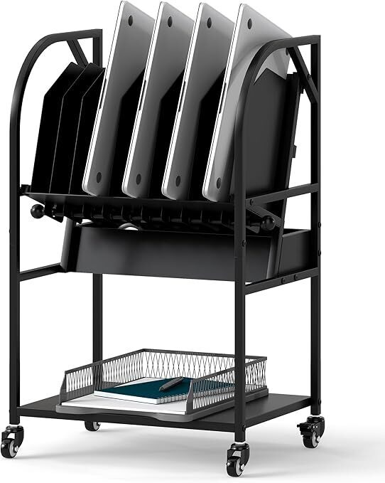 Laptop Charging Cart 10 Device Mobile Open Charging Carts for Laptops Tablets Chromebooks, Removable Dividers Charging Station Storage Cart with Wheels for Office Classroom Hospital - Image 1 - Lot 7597