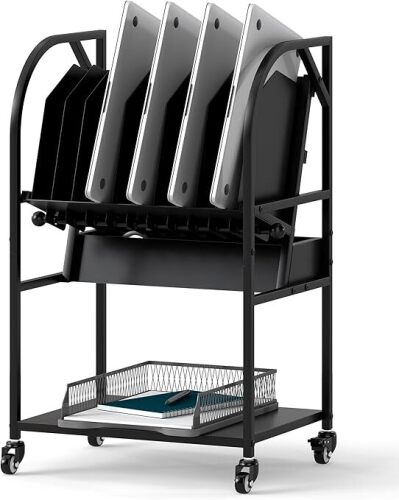 Laptop Charging Cart 10 Device Mobile Open Charging Carts for Laptops Tablets Chromebooks, Removable Dividers Charging Station Storage Cart with Wheels for Office Classroom Hospital - Lot 7597
