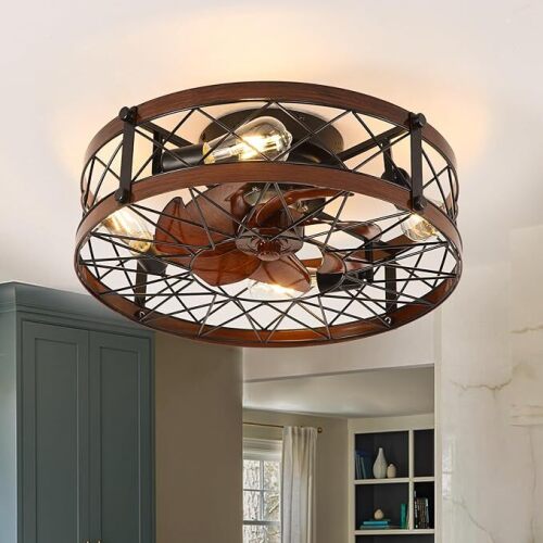 Inch Retro Ceiling Fan with Light, Caged Ceiling Fan with Lights - Lot 7604