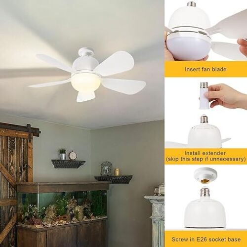 Gliztech Socket Fan Light, Ceiling Fan with Lights and Remote - Lot 7605