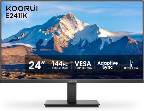 KOORUI 24 Inch Computer Office Monitor Full HD 1080P 144Hz PC Gaming Screen, Ultra-Slim IPS Display with Adpitive Sync, 99% SRGB, VESA 100x100mm, Eye Care, Black, E2411K - Lot 7653