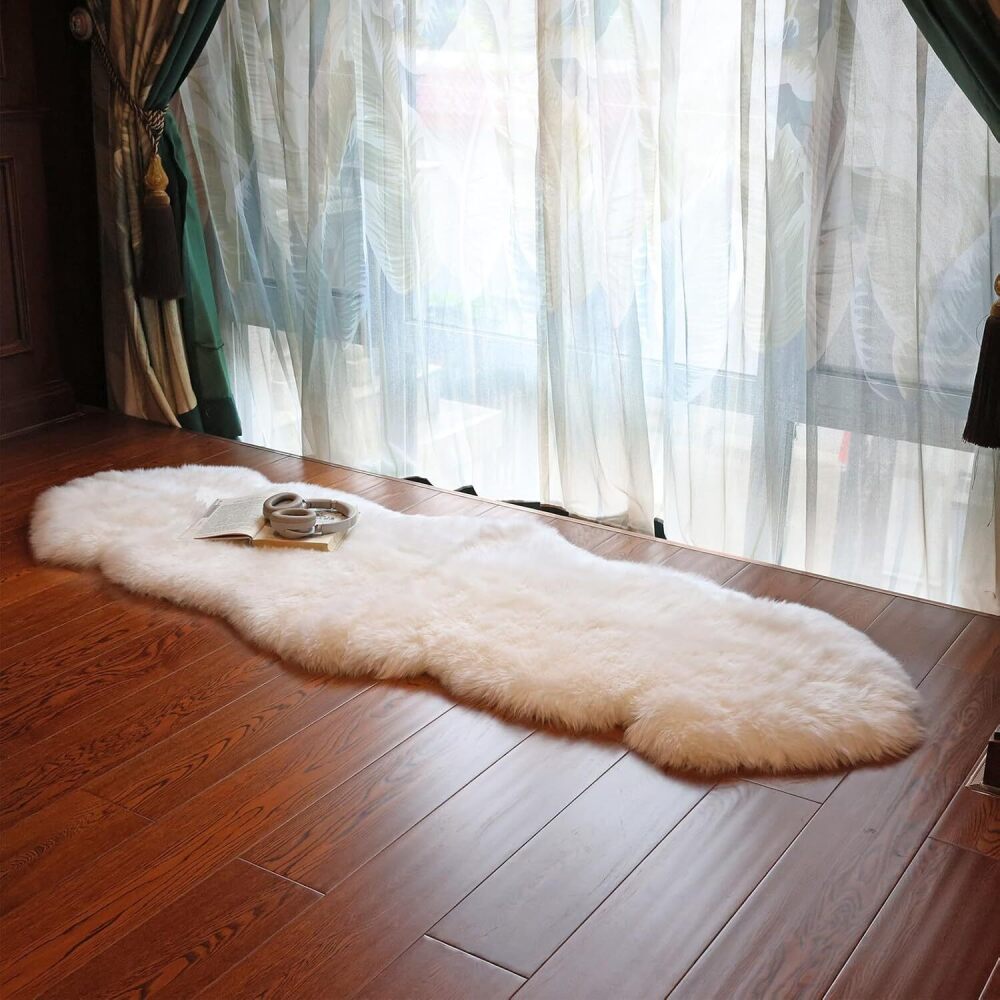 RZLWOOL Genuine Sheepskin Rug New Zealand Luxury Lambskin Rug, Natural Fluffy Sheepskin Throw for Bedroom Living Room Children's Room - Premium Area Rug Chair Cover (2×6 Feet, Cream White) 2-Pack - Image 5 - Lot 7683