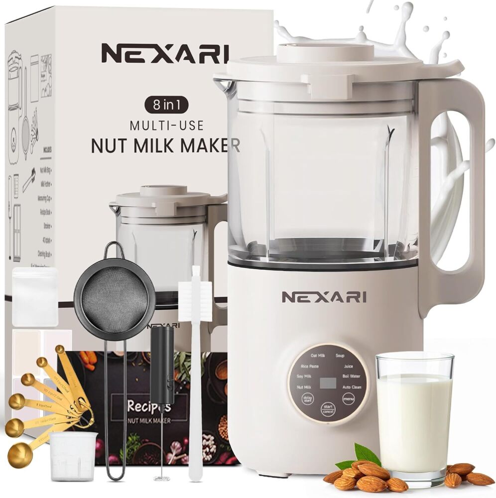 Nexari 8-in-1 Nut Milk Maker Machine – 1.2L Stainless Steel & Glass | Almond, Oat, Soy, Coconut Machine | Blenders | Plant-Based Smoothie Blender, Milk Frother & Milkshake maker | Self-Cleaning - Image 1 - Lot 7647