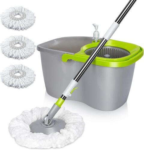 MASTERTOP Mop and Bucket with Wringer Set, Small Spin Mop Cleaning System with 3 Mop Pads,Spinning Mop Bucket for Floor Cleaning - Lot 7652