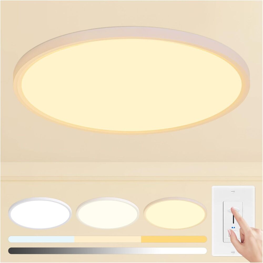 24 inch Led Ceiling Light Fixtures, 48W Ultra Thin Dimmable Flush Mount, 3000K/4000K/6500K Selectable, Round White Ceiling Lamp for Bedroom Kitchen Living Room Dining Room,White - Image 1 - Lot 7657