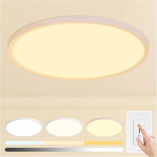 24 inch Led Ceiling Light Fixtures, 48W Ultra Thin Dimmable Flush Mount, 3000K/4000K/6500K Selectable, Round White Ceiling Lamp for Bedroom Kitchen Living Room Dining Room,White - Lot 7657
