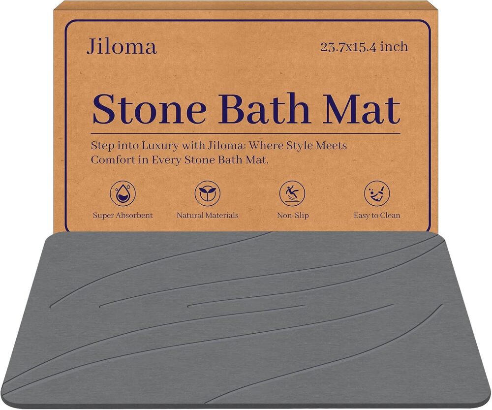 Stone Bath Mat Diatomaceous Earth Shower Mat Non-Slip Super Absorbent Bathroom Floor Mat Quick Drying Natural Easy to Clean (24' x 16" Grey) - Image 1 - Lot 7662