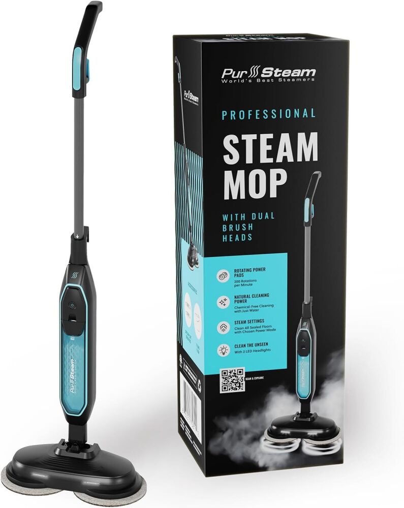 Pursteam ScrubMaster Steam Mop with Dual Scrubbing Head, LED Headlights, Adjustable Steam Control, Anti-Slip Swivel Head, Cable Holder & Upright Lock - Image 1 - Lot 7698