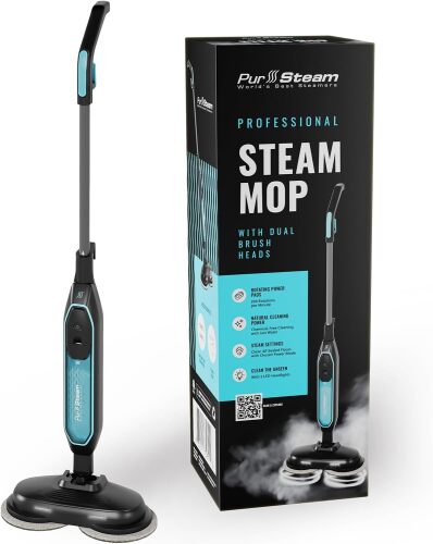 Pursteam ScrubMaster Steam Mop with Dual Scrubbing Head, LED Headlights, Adjustable Steam Control, Anti-Slip Swivel Head, Cable Holder & Upright Lock - Lot 7698