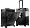 UrbanExplorer 24 Inch Check-In Aluminum Frame Luggage, ABS+PC Hard Shell Suitcases with Spinner Wheels TSA Approved Checked Luggage, Zipperless Suitcases with Cup Holder, Black - Thumbnail 1