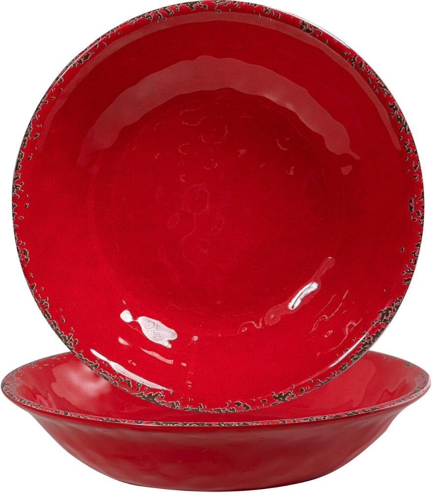 ZAROCRUS 13.75" x2.75'' Extra Large Melamine Serving Bowls, Set of 2, Christmas Bowls Set for Salad, Pasta, Fruit, Unbreakable Farmhouse Deep Bowl. Durable and Dishwasher Safe, True Red - Image 1 - Lot 7619